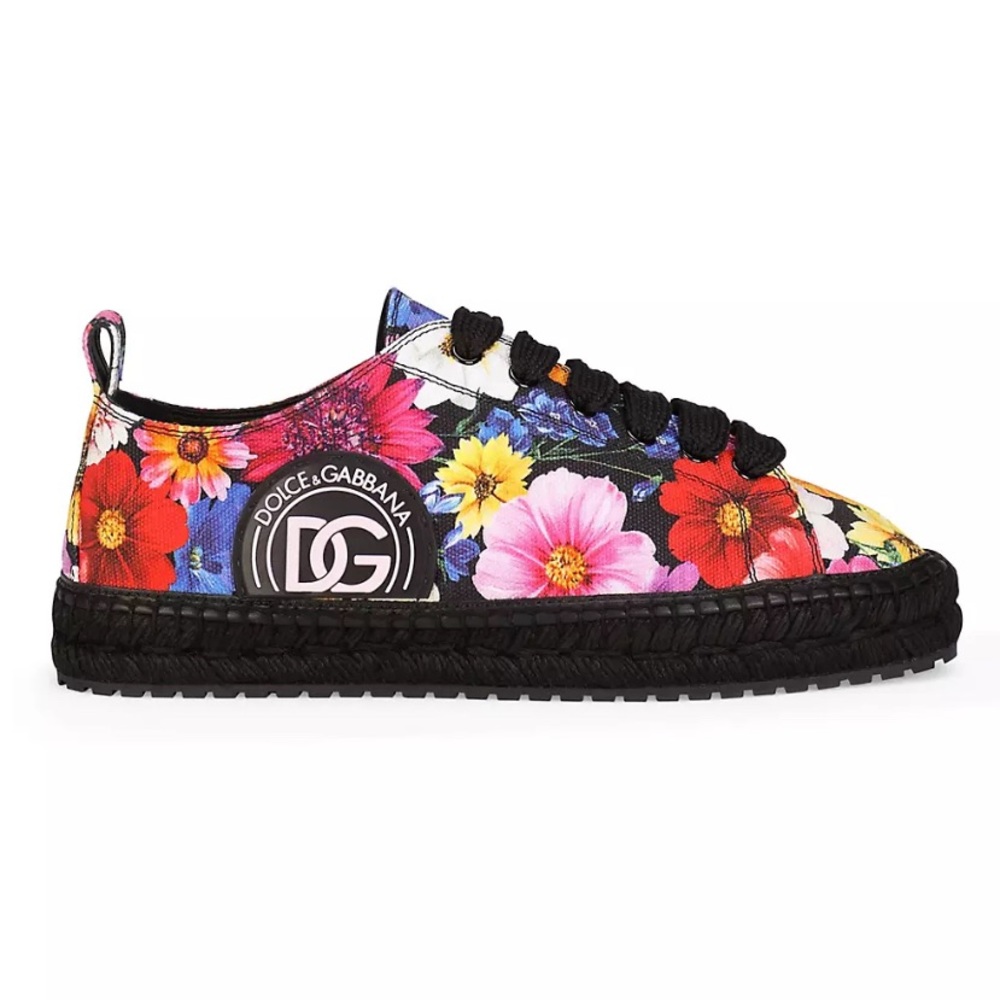 Dolce&Gabbana canvas sneakers boast a signature floral with espadrille midsole
